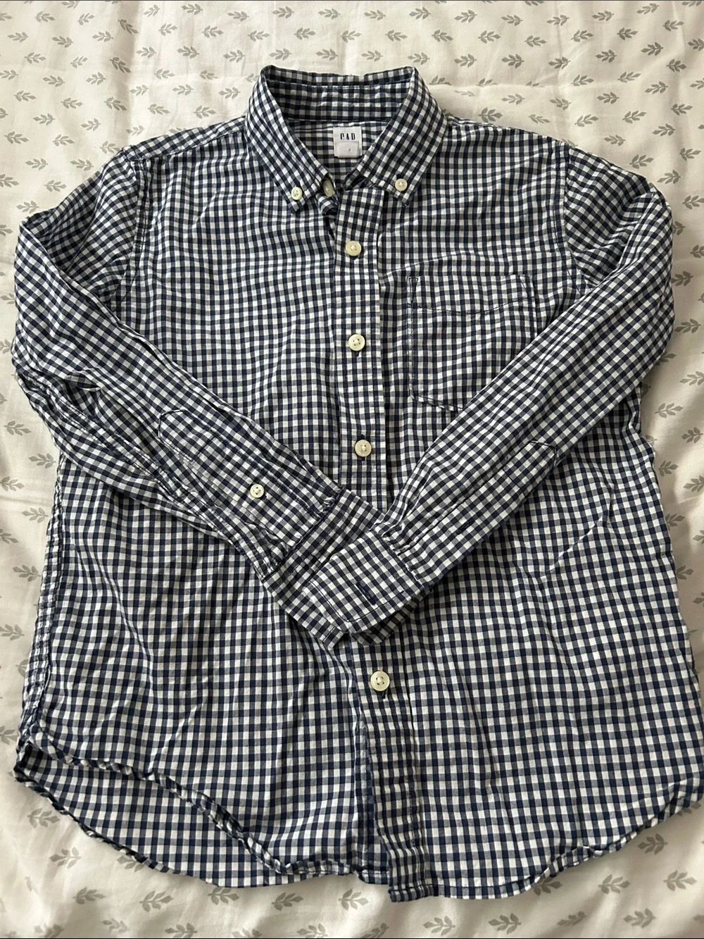 GAP Boys Blue and White Gingham Button-Down Shirt